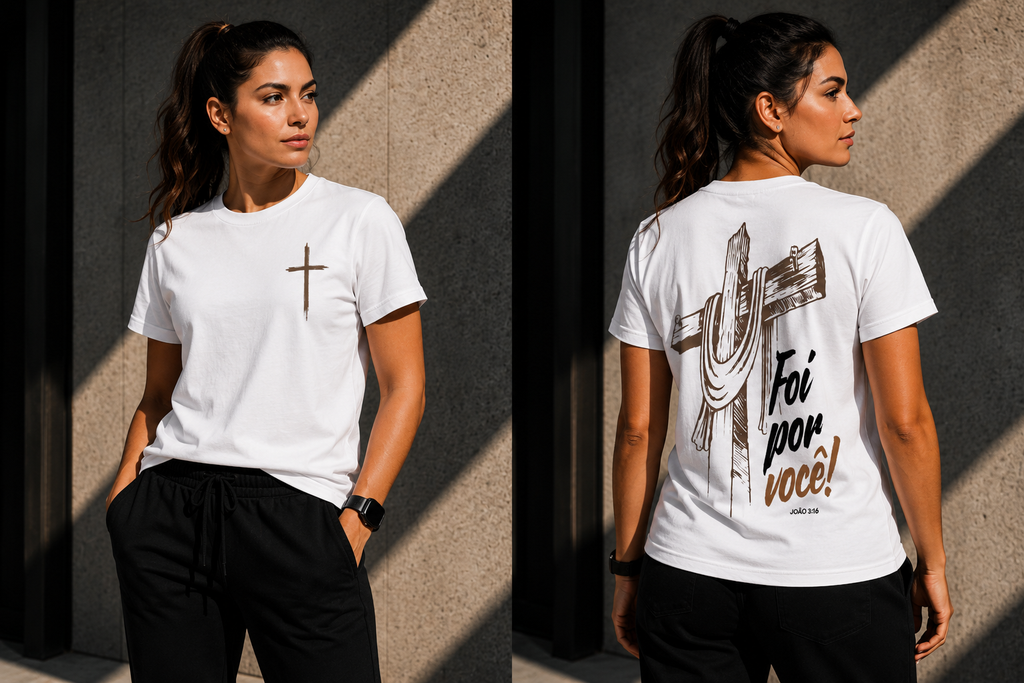 Camiseta Premium 30.1 Cristã João 3:16 "Foi Por Você"