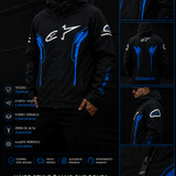 Jaqueta Alpinestars Preto e Azul com Capuz Forrada Peluciada
