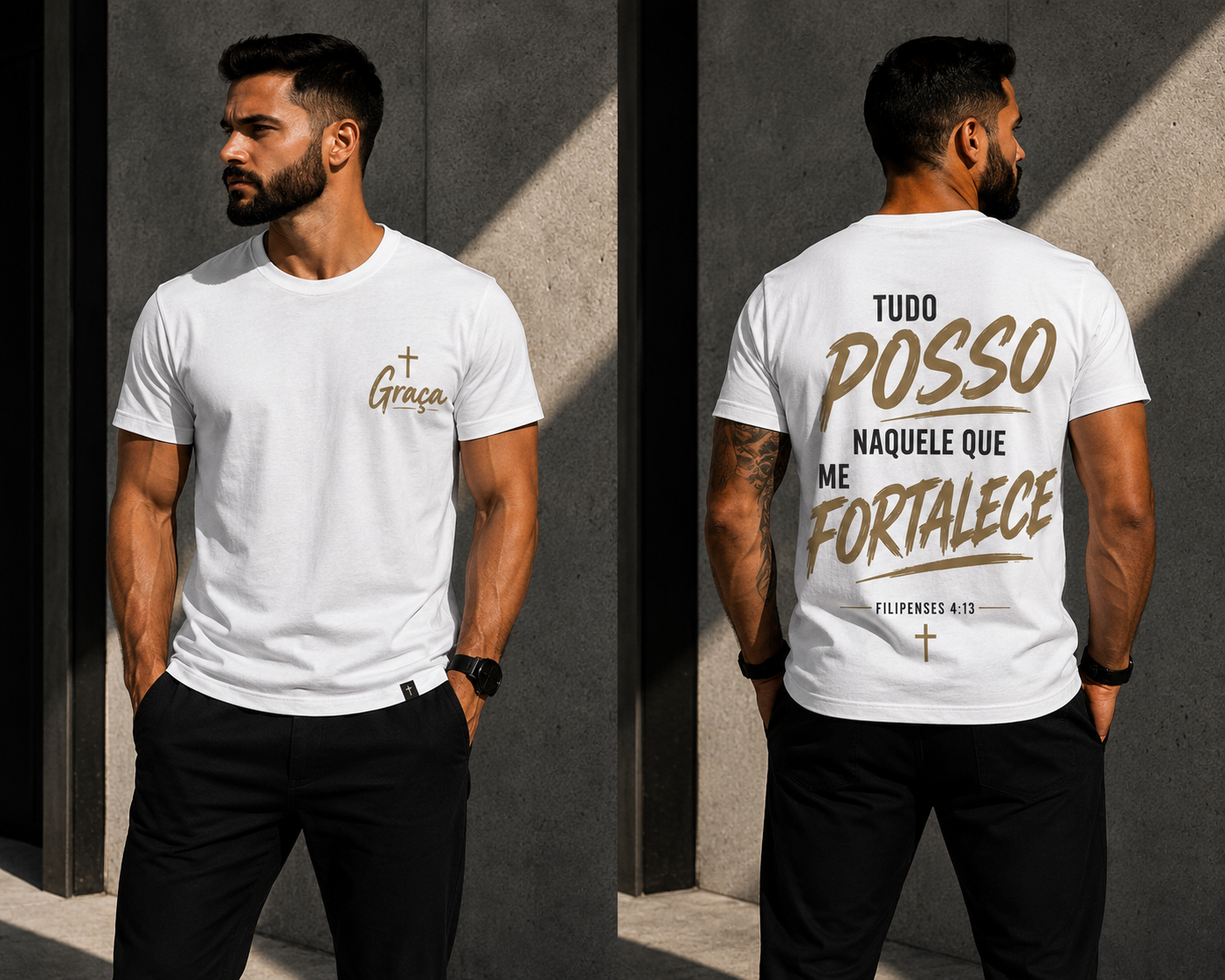 Camiseta Premium 30.1 Filipenses 4:13 – Tudo Posso Naquele Que Me Fortalece