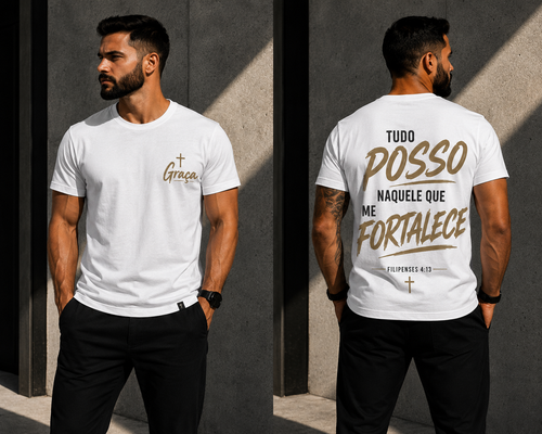 Camiseta Premium 30.1 Filipenses 4:13 – Tudo Posso Naquele Que Me Fortalece