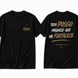 Camiseta Premium 30.1 Cristã Filipenses 4:13 – Tudo Posso Naquele Que Me Fortalece
