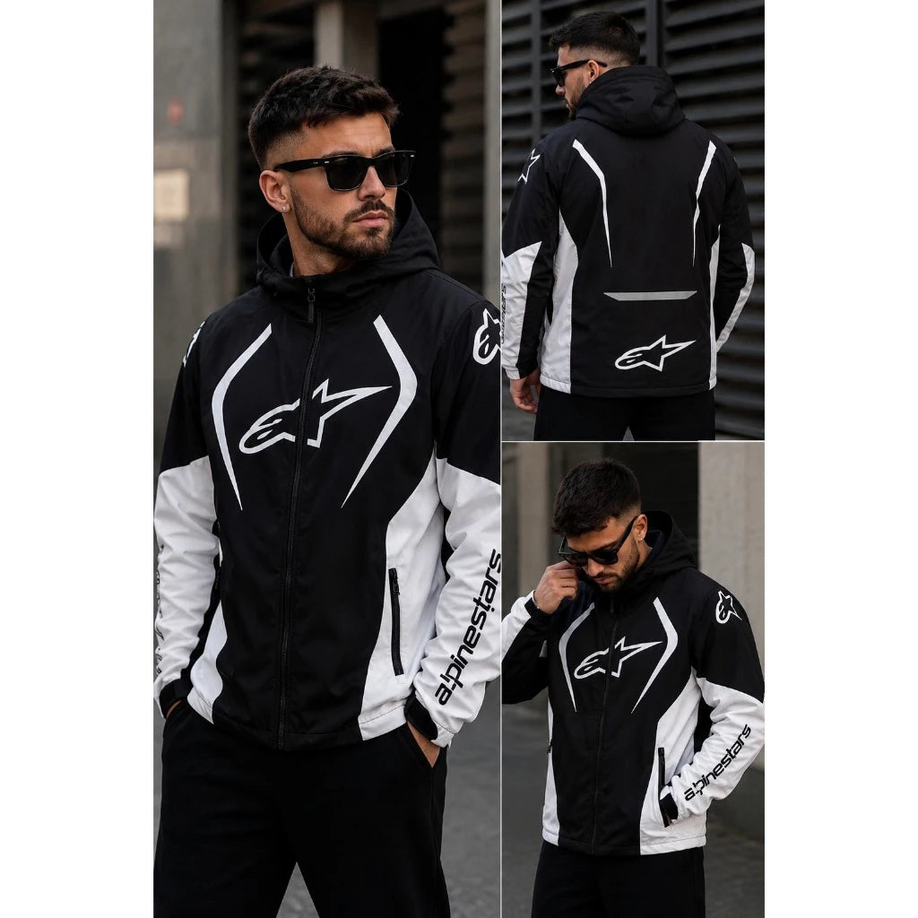 Jaqueta Alpinestars Preto e Branco com Capuz Forrada Peluciada