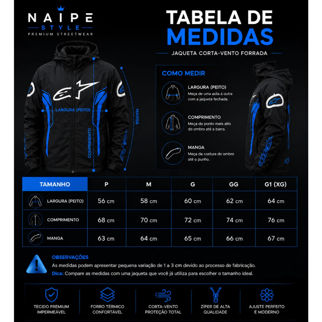 Jaqueta Alpinestars Preto e Azul com Capuz Forrada Peluciada