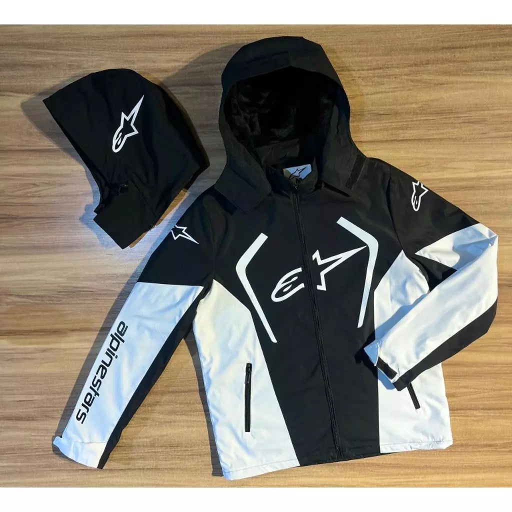 Jaqueta Alpinestars Preto e Branco com Capuz Forrada Peluciada