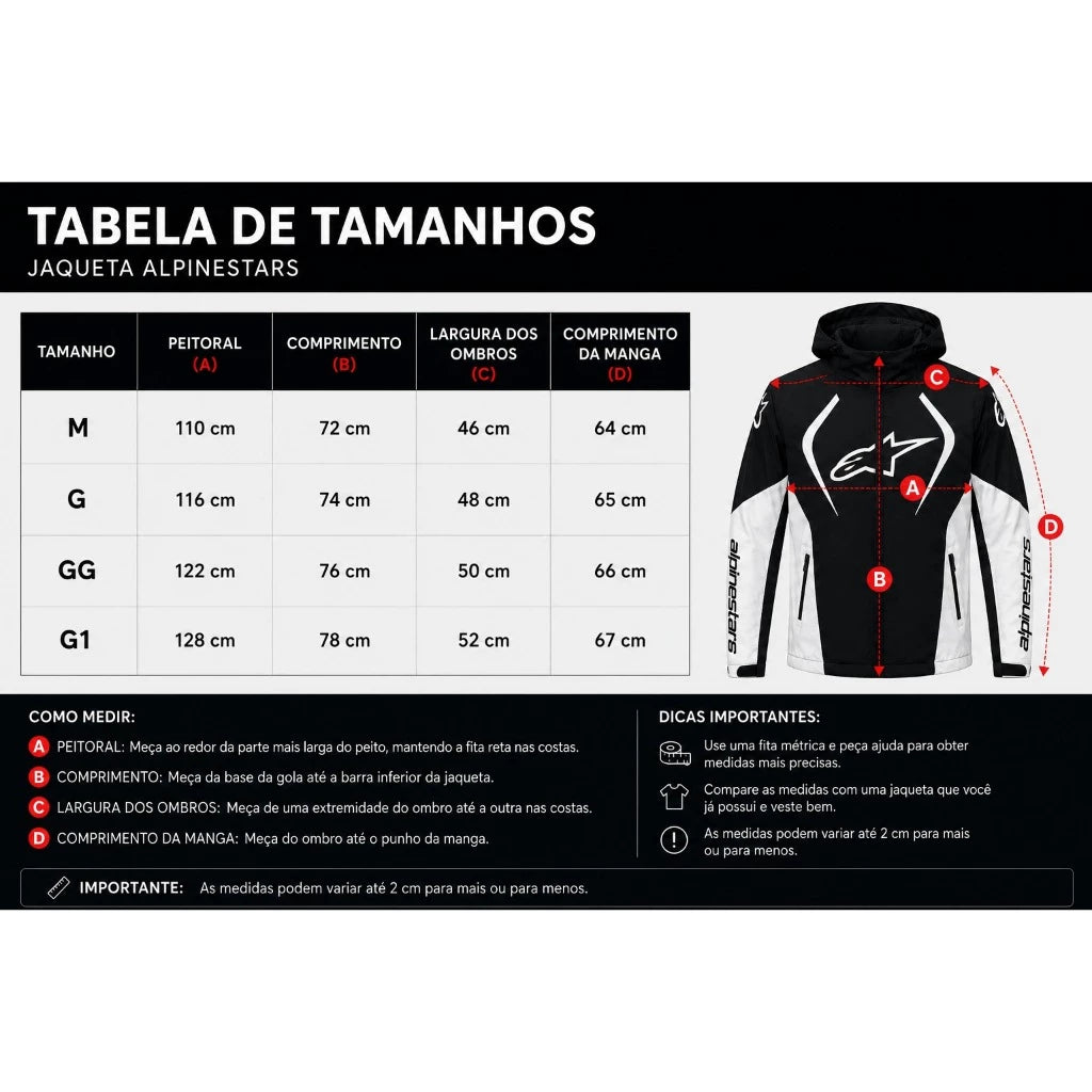 Jaqueta Alpinestars Preto e Branco com Capuz Forrada Peluciada