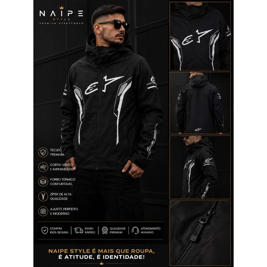 Jaqueta Alpinestars Preta e Cinza com Capuz Forrada Peluciada