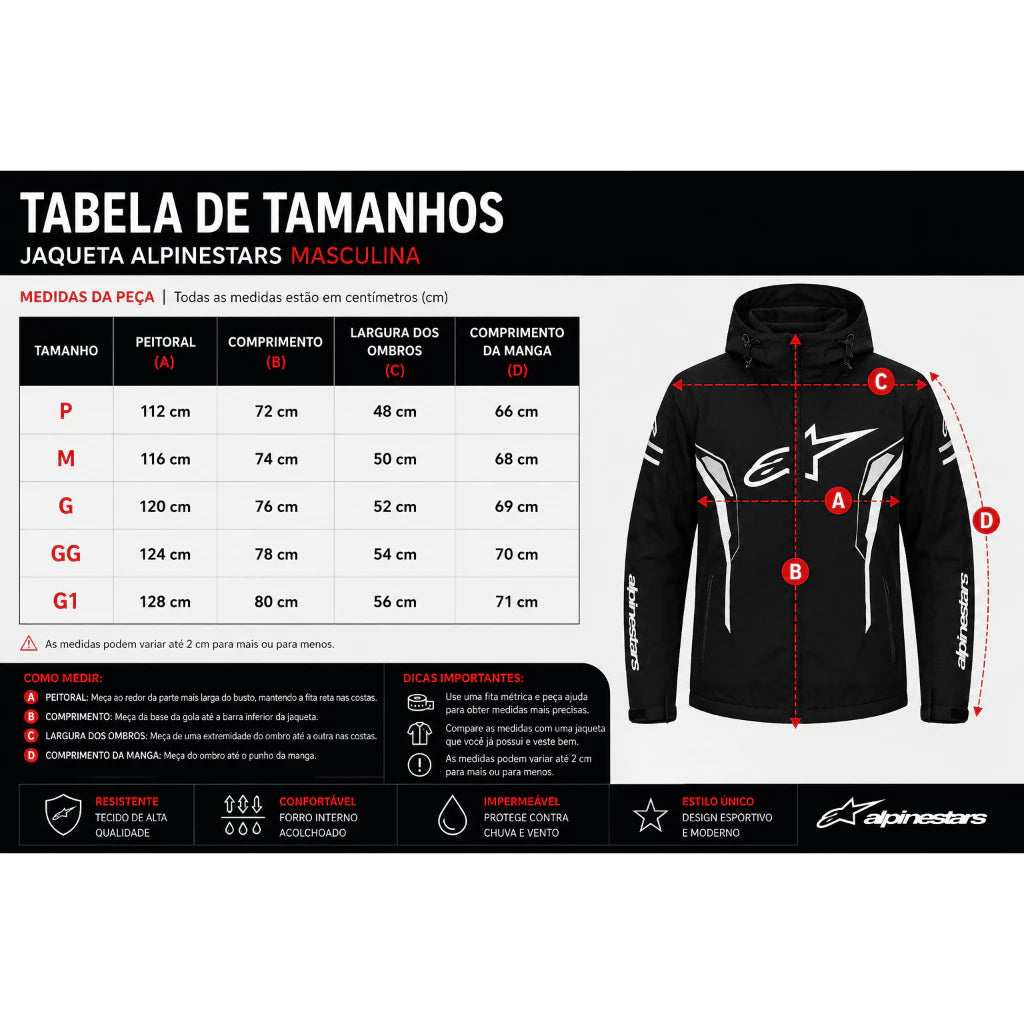 Jaqueta Alpinestars Preta e Cinza com Capuz Forrada Peluciada