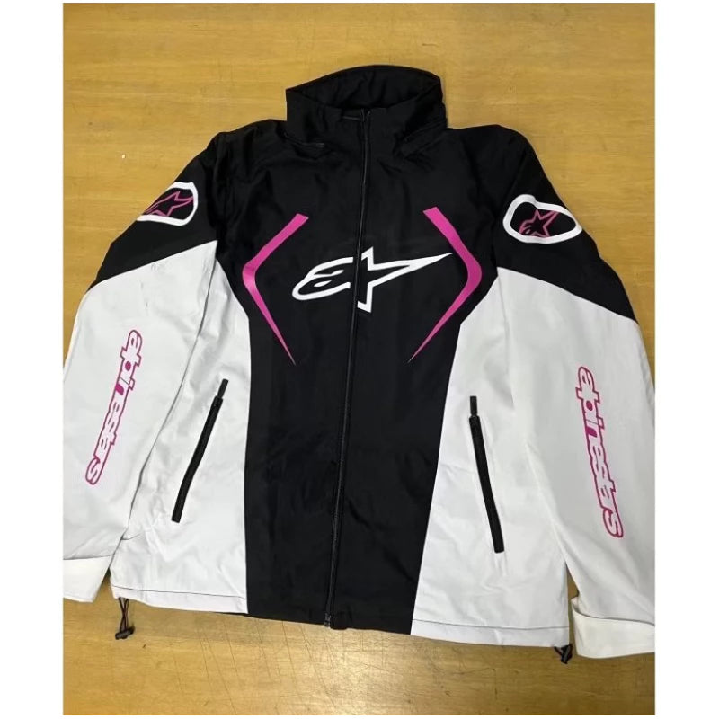 Jaqueta Alpinestars Preto Rosa com Capuz Forrada Peluciada