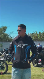 Jaqueta Alpinestars Preto e Azul com Capuz Forrada Peluciada
